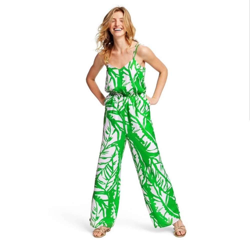 Lilly Pulitzer for Target Green and White Tropical Jumpsuit XL